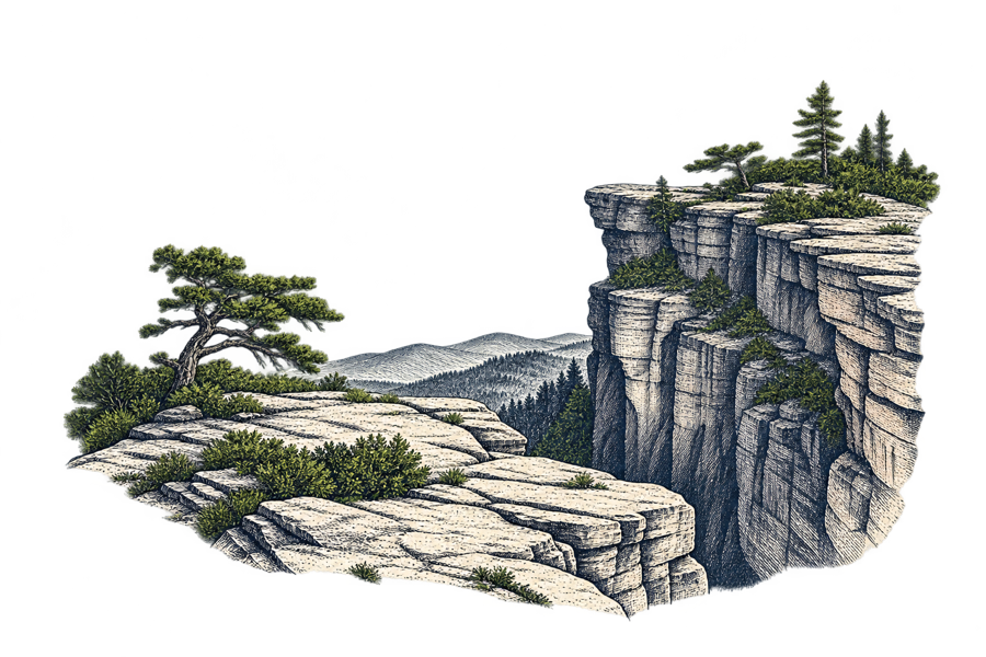 Engraved layered cliff overlook.